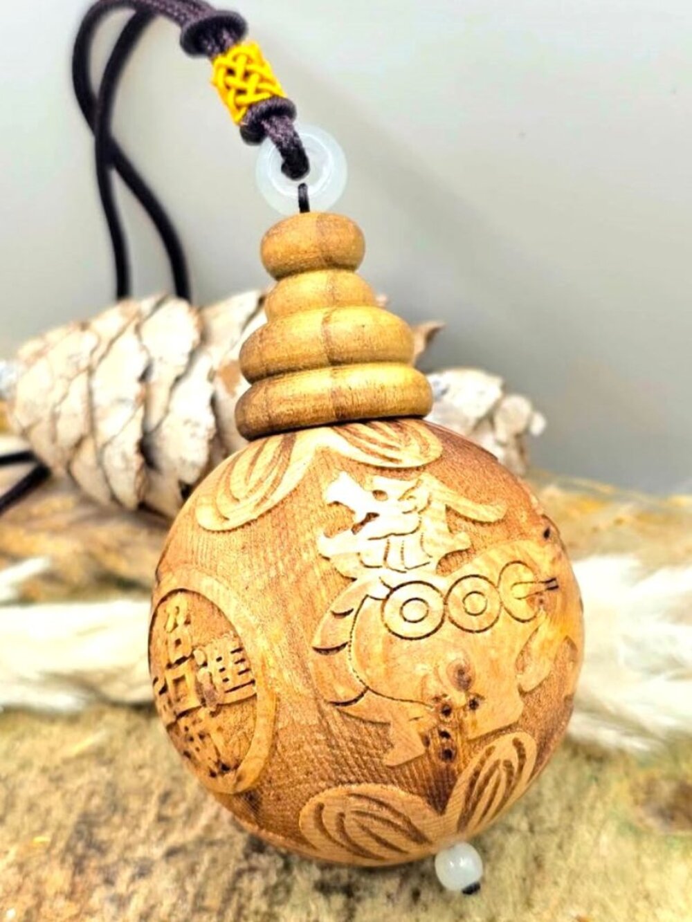 Jumbo Natural Wood Feng Shui Pi Xiu Blessing Pendant Necklace